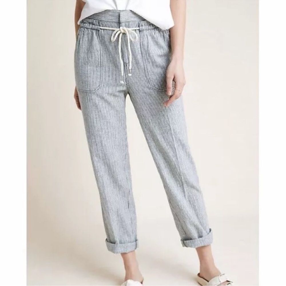 Anthropologie Seashore Pants XS Green Striped Linen Summer